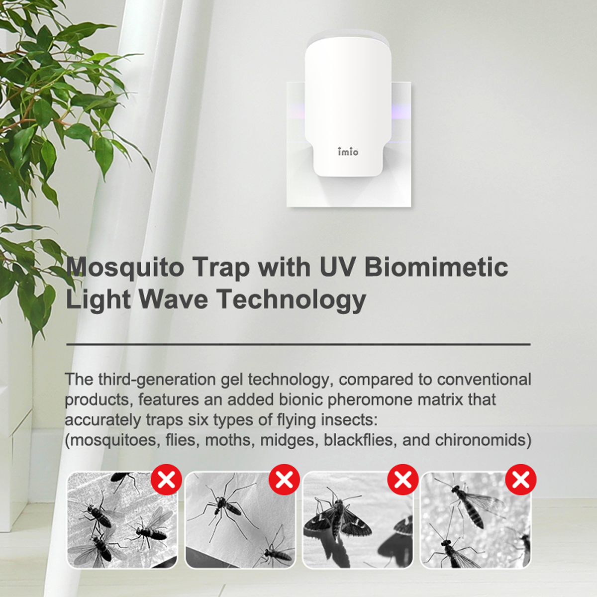 imio Indoor Flying Insect Trap with UV Light - 1 Device + 3 Refill