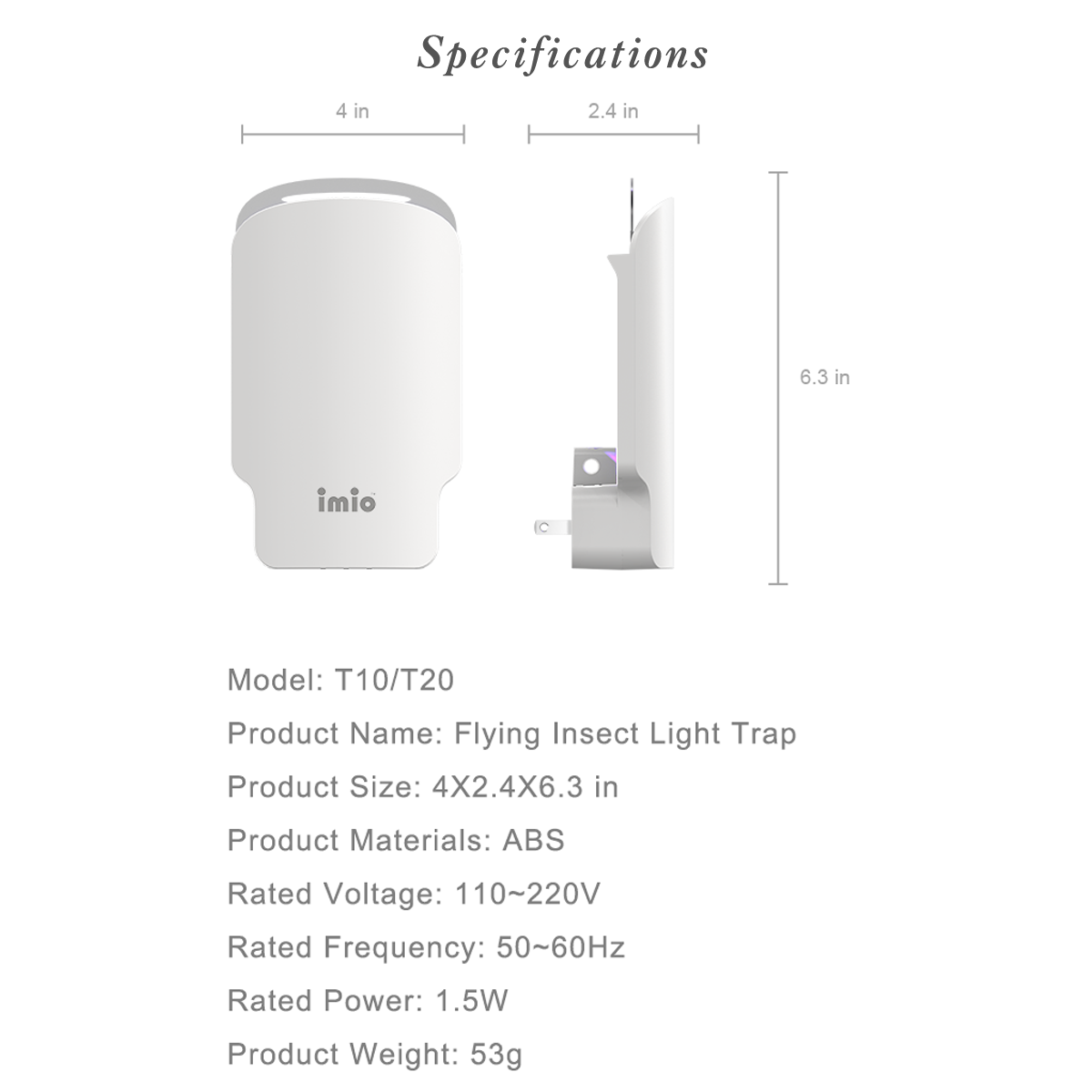 imio Indoor Flying Insect Trap with UV Light - 1 Device + 3 Refill